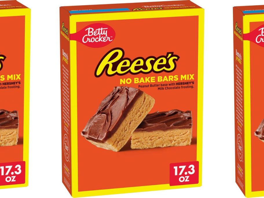 Betty Crocker Reese's Peanut Butter No Bake Bars Mix w/ Hershey's Milk Chocolate Frosting 17.3oz stock image