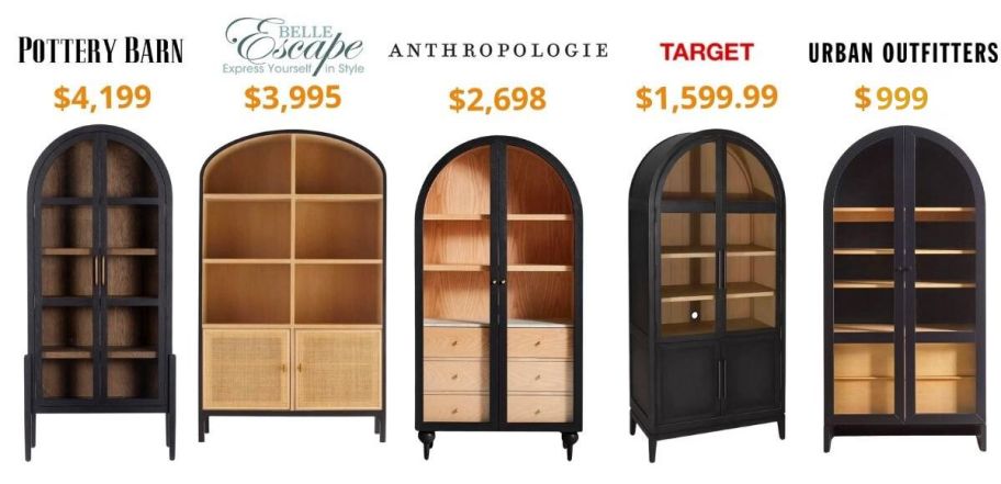 5 arched cabinets from various stores