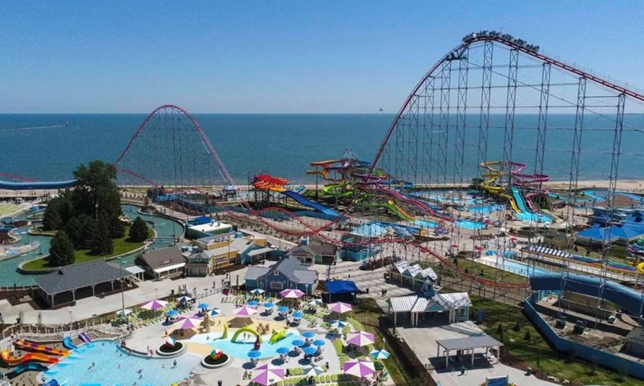 aerial view of an amusement park