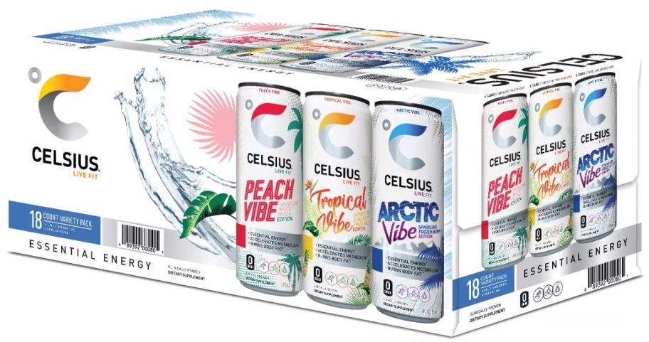 an 18 pack of celsius sparkling energy drinks