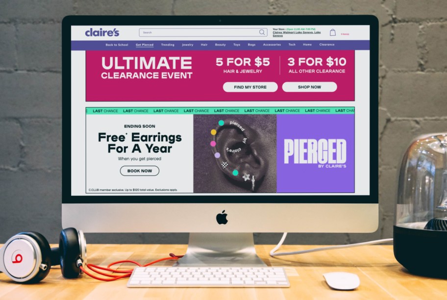 Claire's Website with offer for Free Earrings