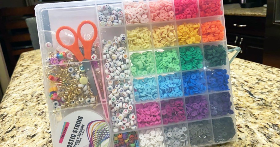 huge bracelet making kit with colorful beads separated in plastic case