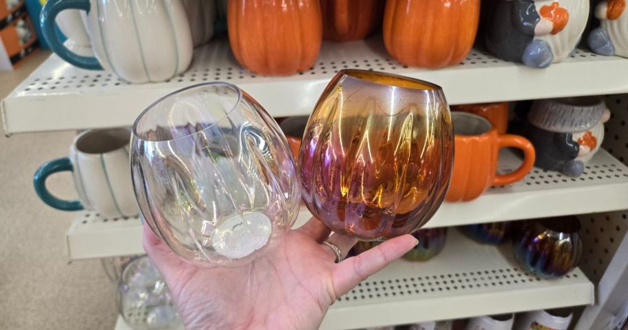 Dollar Tree Stemless Pumpkin Wine Glasses