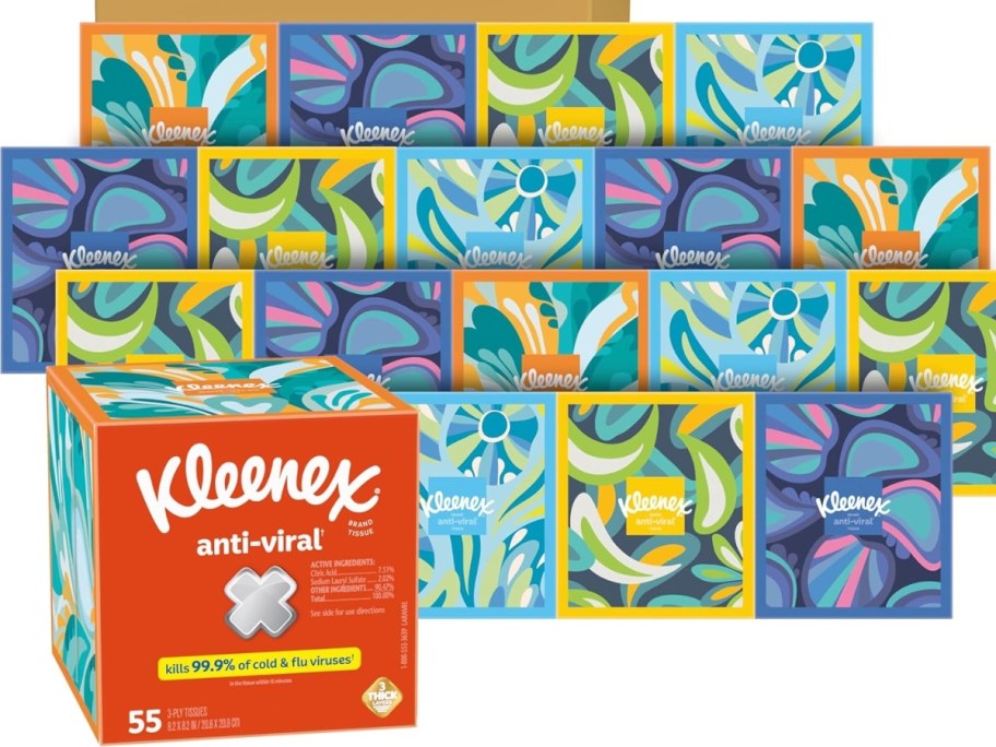 colorful cubes of Kleenex anti-viral tissues