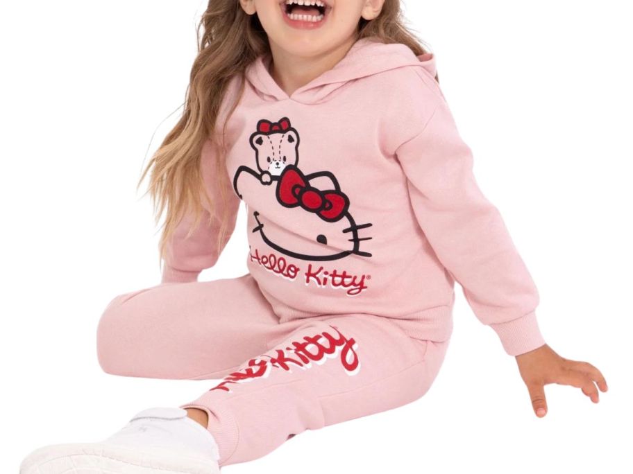 A toddler wearing a Hello Kitty Jogger Set