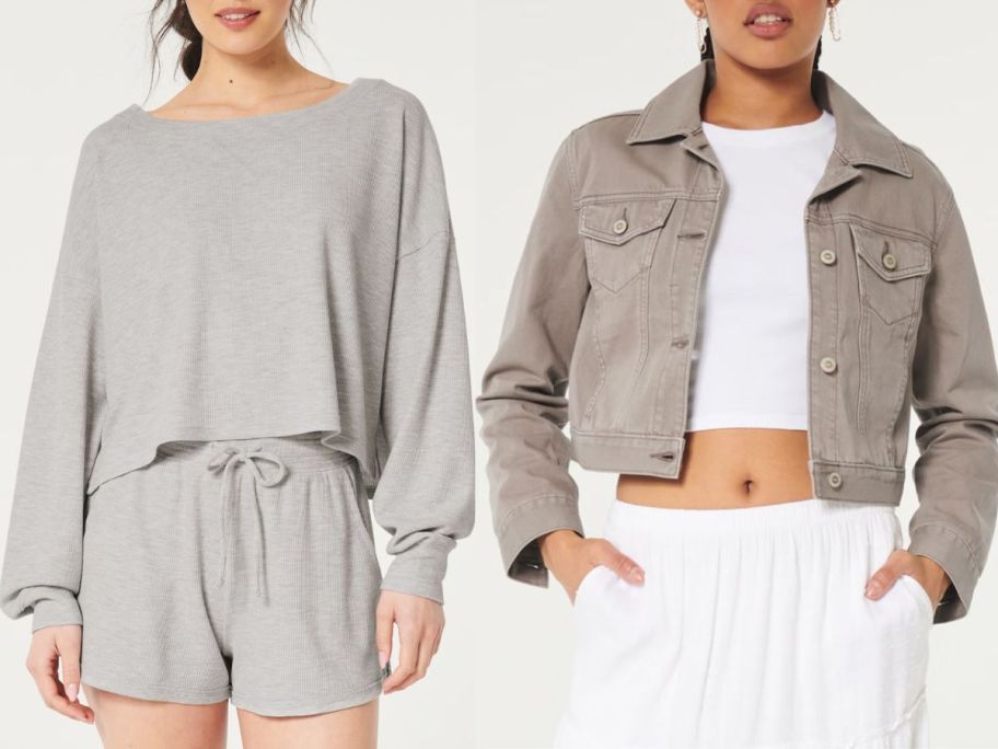 Stock images of two women wearing a Gilly Hicks top and a Hollister jacket