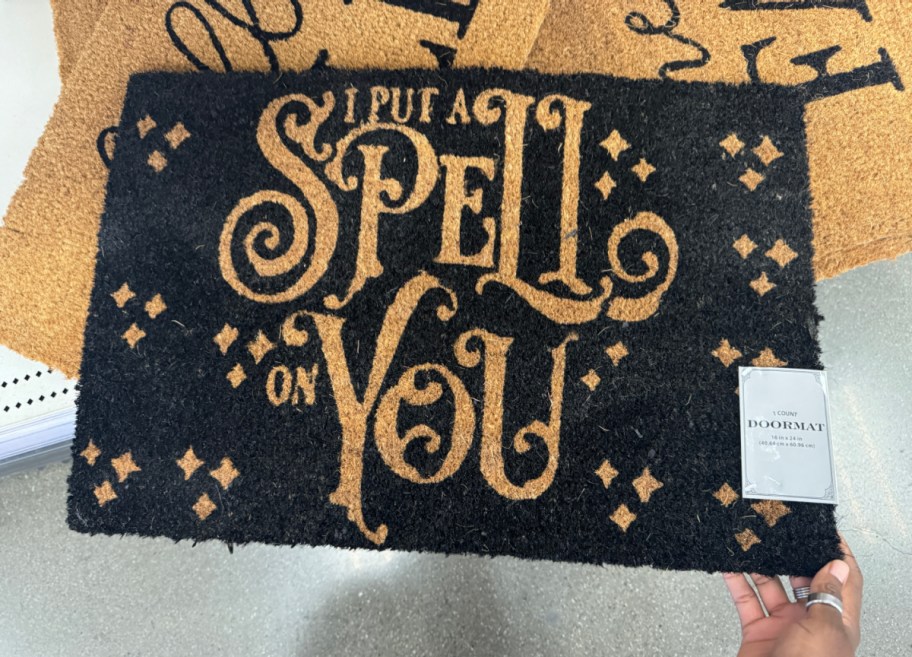 Halloween doormat from Target's Bullseye Section that says "I put a spell on you"