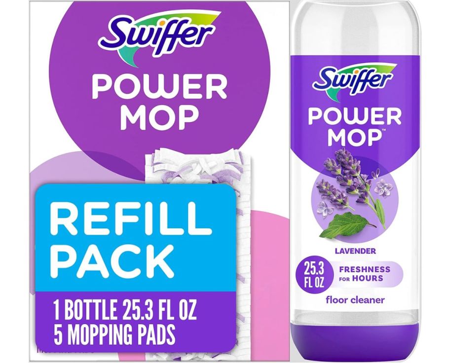 swiffer power mop refill pack with lavender scented cleaning solution