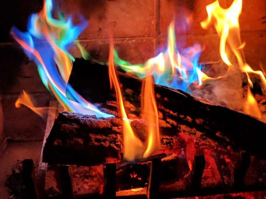 colorful flames in a fireplace