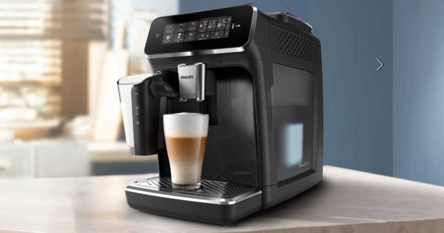 Philips 3300 LatteGo Fully Automatic Espresso Machine sitting on a counter in a kitchen