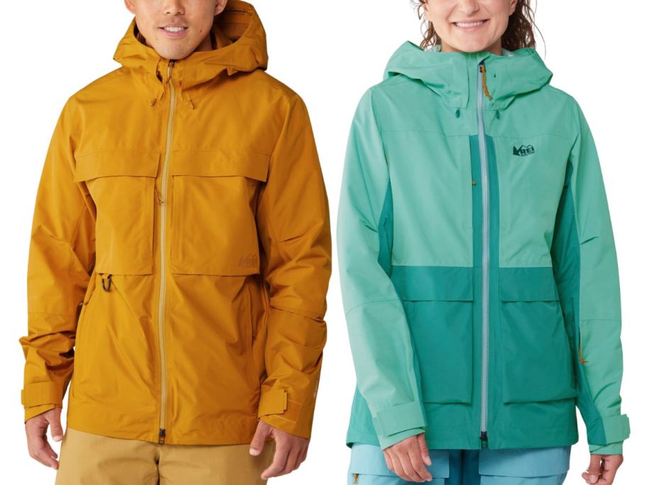 2 people wearing REI Co-Op First Chair GTX ePE Jackets