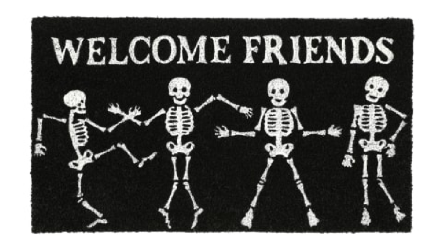 Skeleton Halloween Doormat that says Welcome Friends