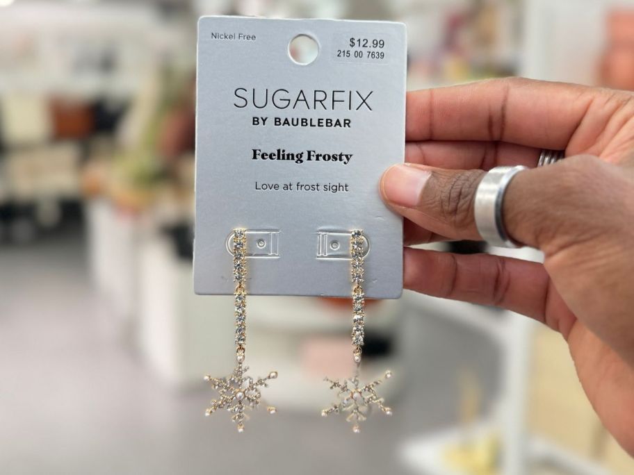 SugarFix by BaubleBar Feeling Frosty Earrings in hand in store