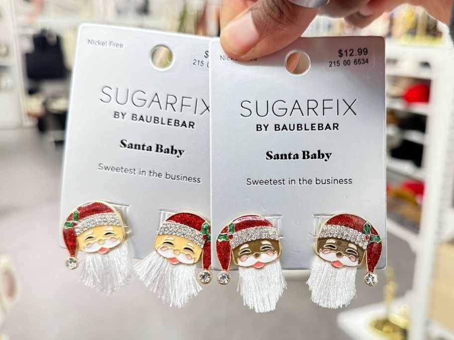 SugarFix by BaubleBar Santa Baby Statement Earrings in hand in store