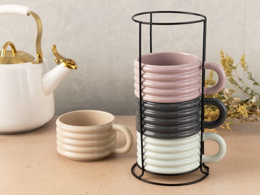 stacking mug set on kitchen counter