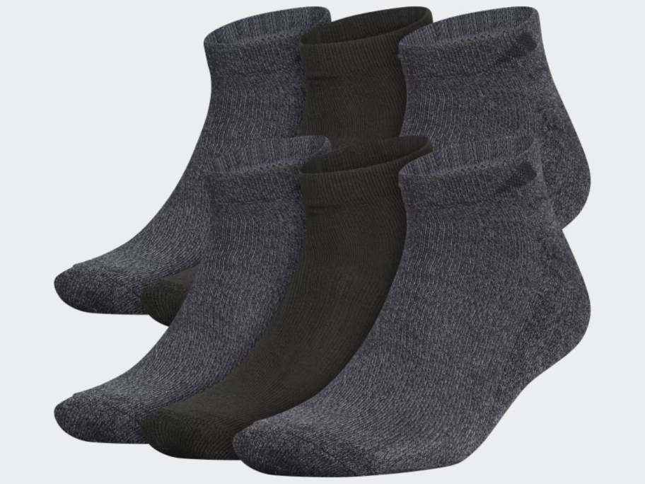 6 pairs of ankle low cut adidas socks in black and grey