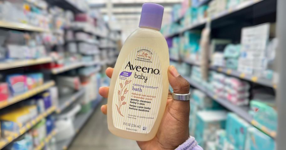 Aveeno Baby Calming Comfort Bath & Wash w/ Lavender & Vanilla 8oz in hand in store