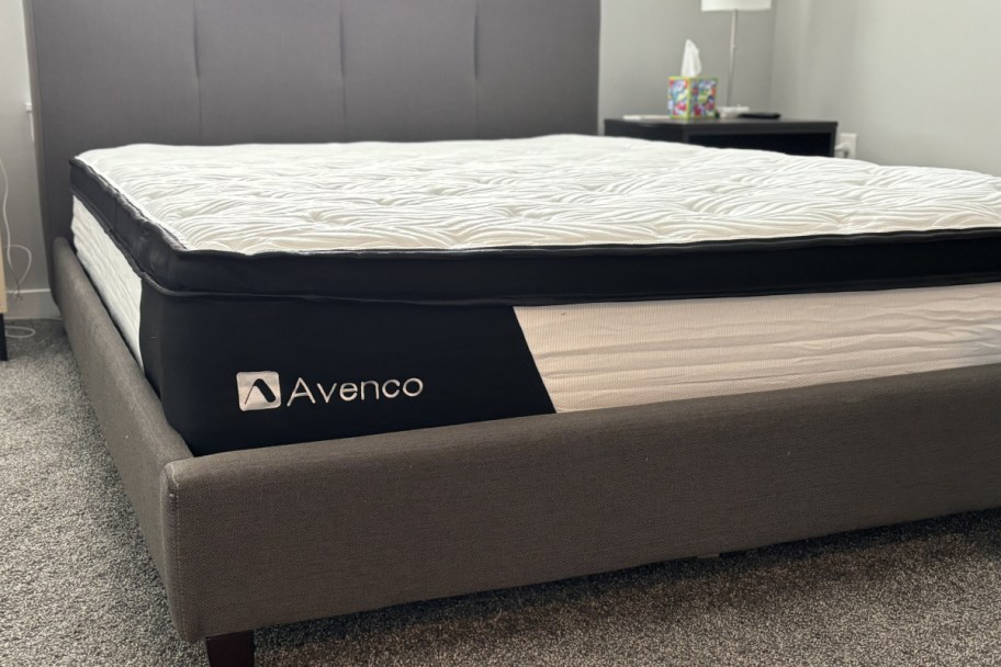 hybrid mattress on charcol bedframe