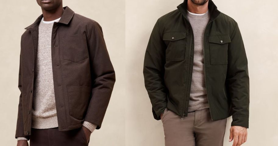 two men wearing banana republic factory clothing