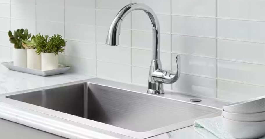 stainless steel kitchen faucet in kitchen