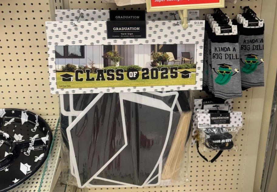 graduation party decor on display in a store