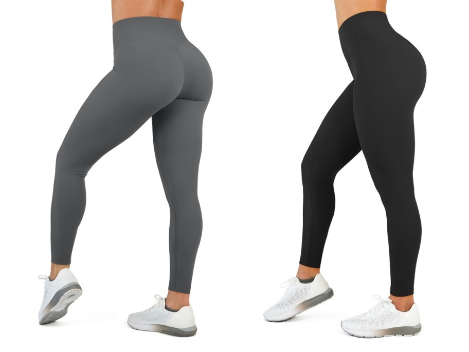 women wearing gray and black leggins