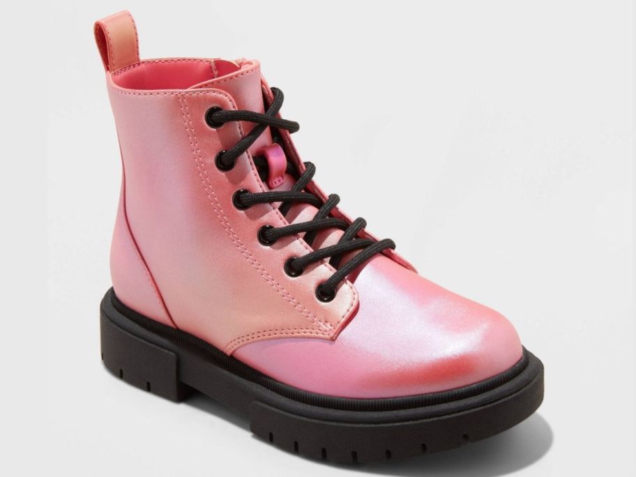 kids combat boots in pink