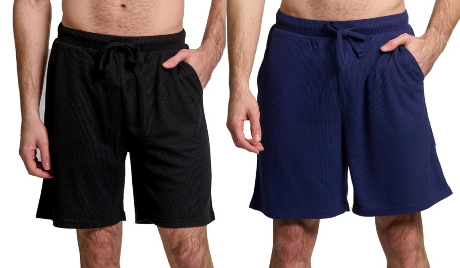 mens black and navy waffle knit shorts