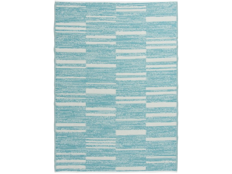 teal and white striped rug