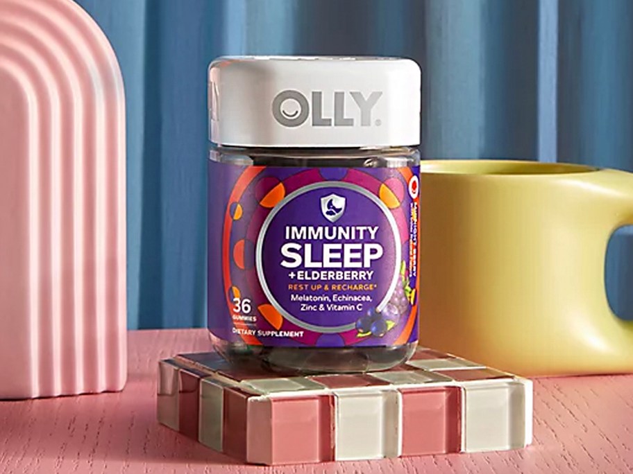 olly immunity sleep and elderberry gummies bottle on table