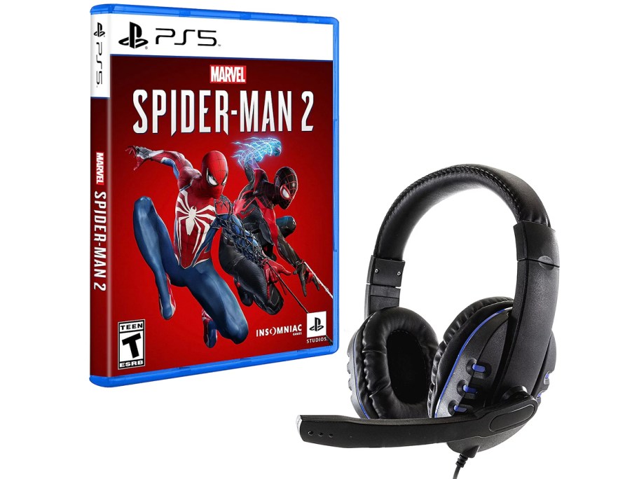 spiderman 2 video game and black headset