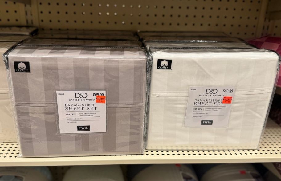 sheet sets on a store shelf