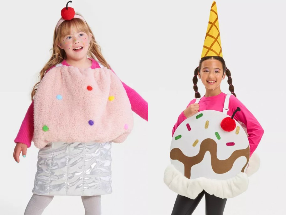 two girls wearing cupcake and ice cream cone costumes 