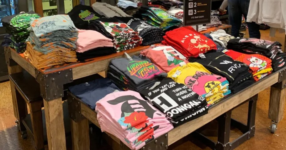 tillys graphic tees on display in store