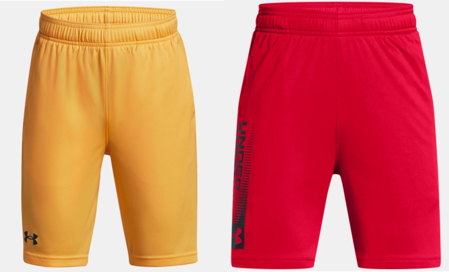under armour shorts in yellow and red