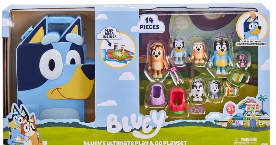 a box with a Bluey's Ultimate Play And Go Playset in it