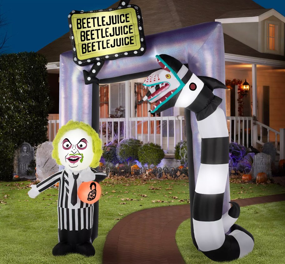 inflatable beetlejuice archway in front of house