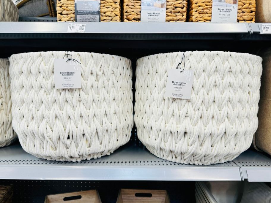 Better Homes & Gardens Extra Large White Woven Rope Decorative Storage Baskets in store