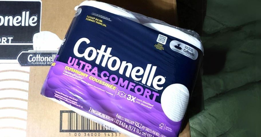 Cottonelle Ultra Comfort Toilet Paper Family Mega Roll package on box