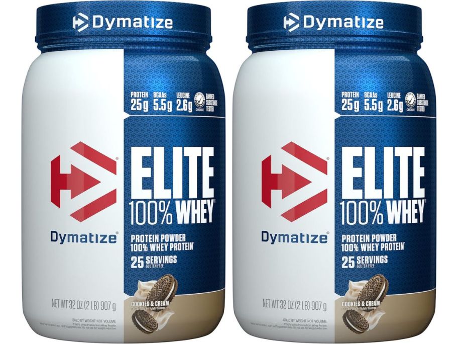 2 canisters of Dymatize 32 Oz Whey Protein in Cookies & Cream