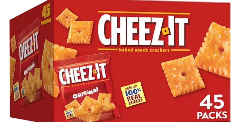 a large red box of Cheez It 1oz snack bags