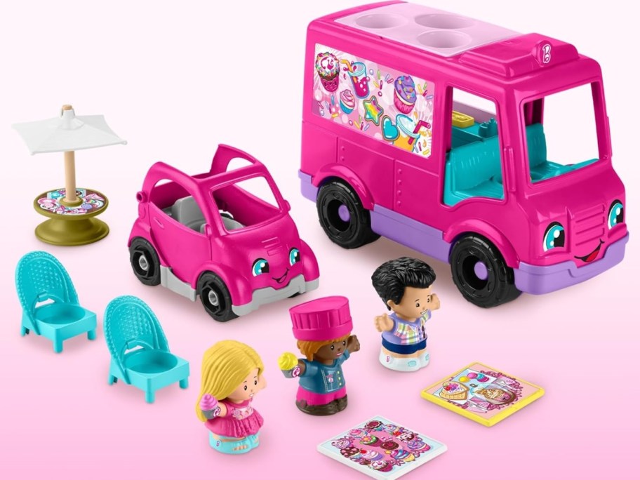 Fisher-Price Little People Barbie Toddler Toy Cupcake Truck, Car, Little People, and accessories