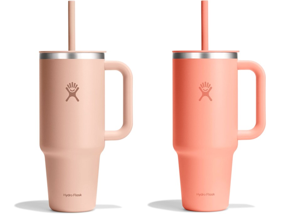 tan and orange hydro flask tumblers