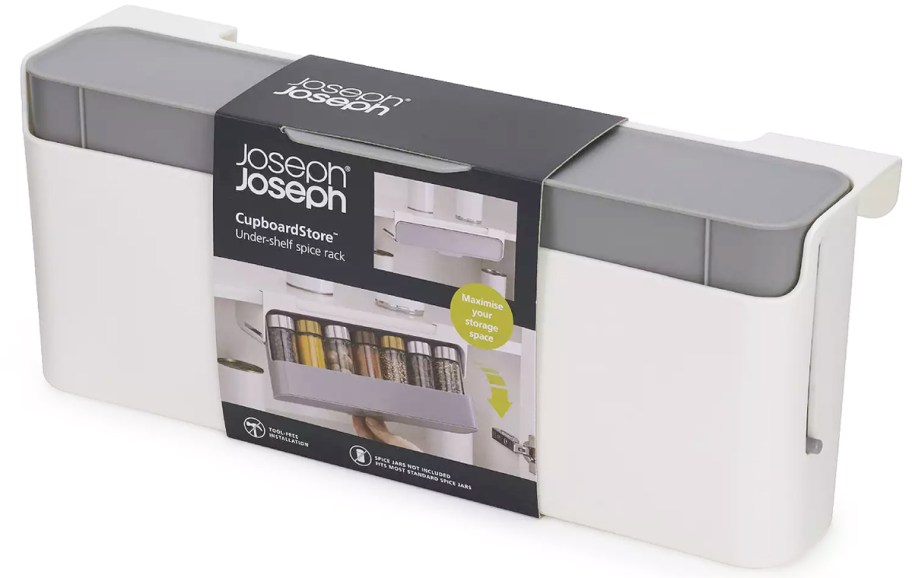 white and grey plastic spice rack