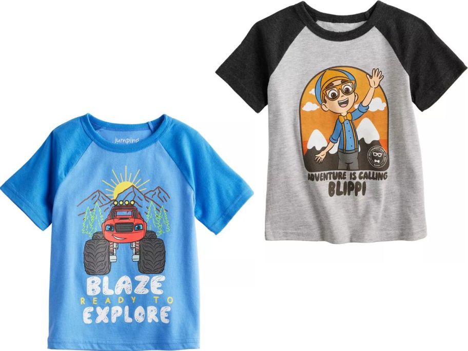 Stock images of two Jumping Beans Licensed character graphic tees from Kohl's