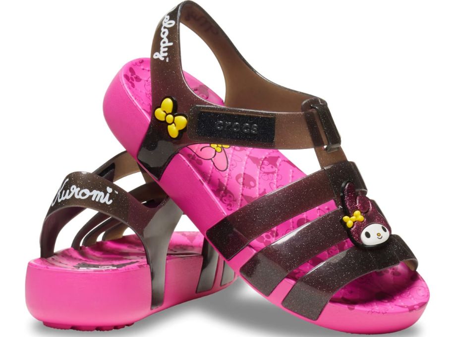 kids pink and black hello kitty crocs sandals