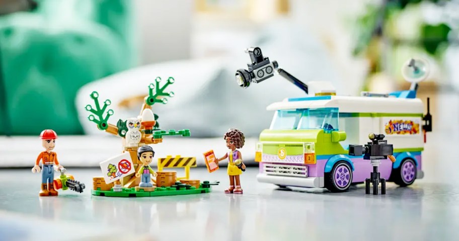 LEGO Friends Newsroom Van set setup on table