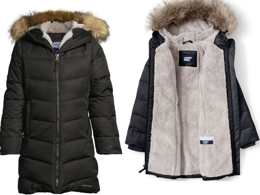 Lands' End Girls Winter Fleece Lined Down Alternative ThermoPlume Coat