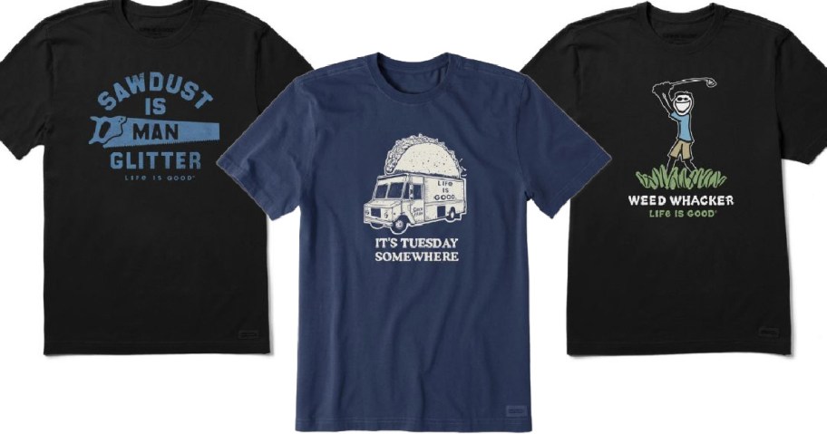 Stock images of 3 life isgood men's tees