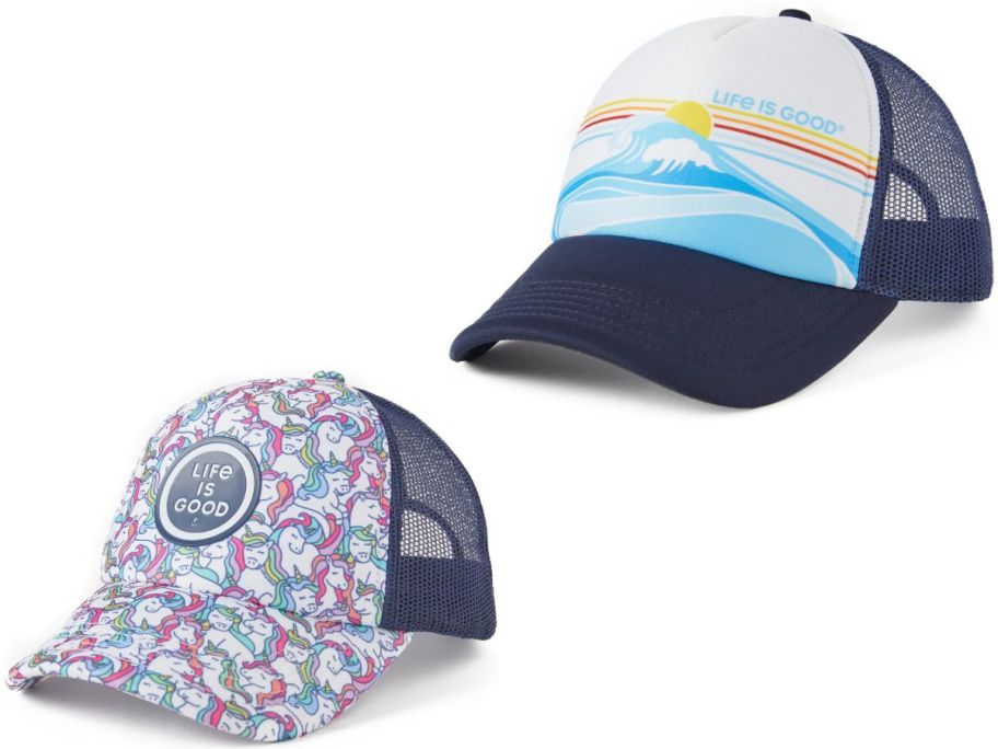 Stock images of two life is good hats for kids and adults